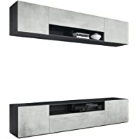 Vladon Mueble de Pared Mogan- Cuerpo en Negro Mate-Frentes con Apariencia de óxido de hormigón